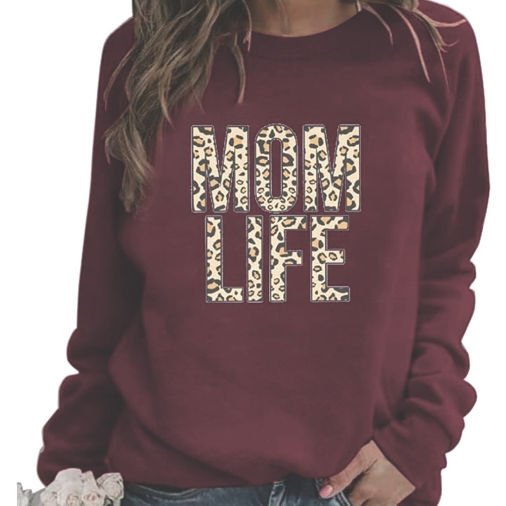 Mom Life Leopard Long Sleeve Tee Shirt Pullover Top with Pockets Size S